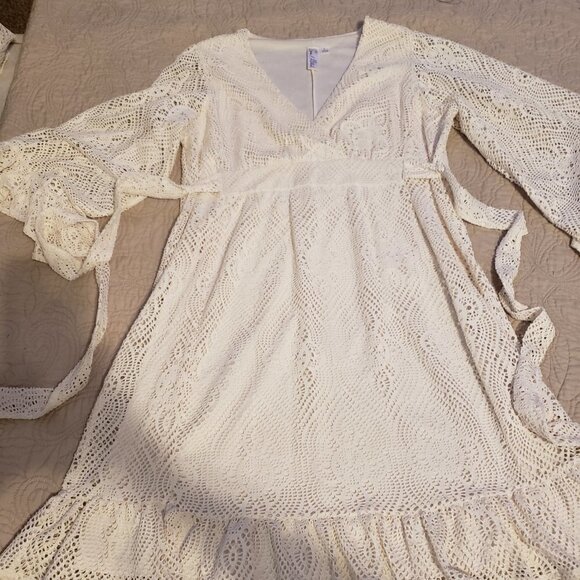 Emma & Michele Large Cream Net Crochet Lined Dress - Picture 4 of 10